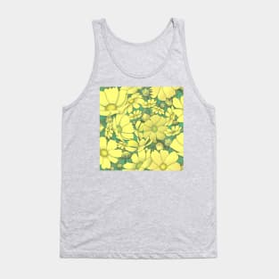 Tossed Yellow Cosmos Wildflowers on Soft Green Tank Top